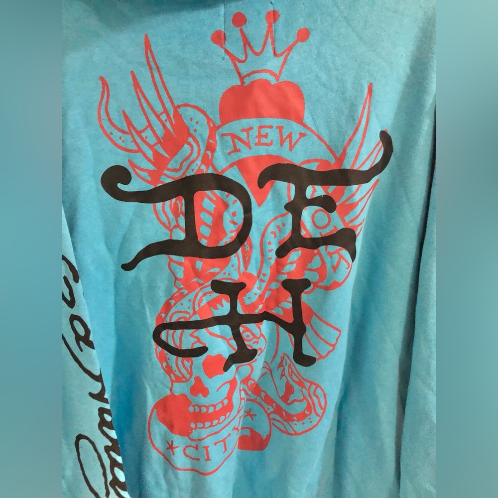 Ed‎ Hardy Men’s blue Ed hardy inscription logo printed hoodie size XL brand new - Picture 7 of 12